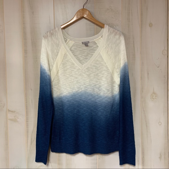 Falls Creek Sweaters - Falls Creek Blue White Ombré V Neck Sweater M